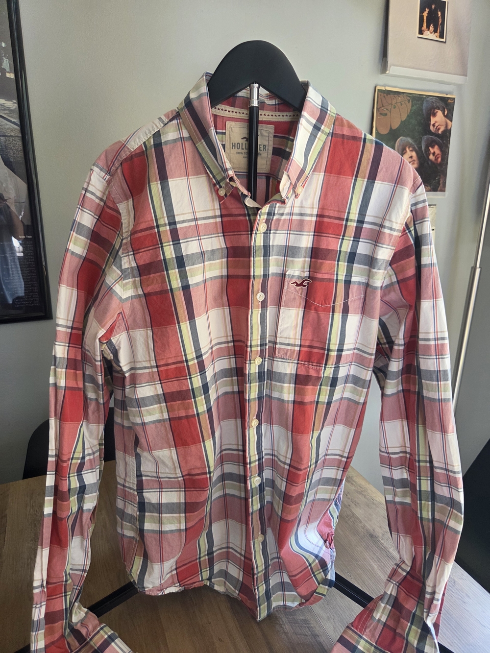Hollister Red, White & Navy Plaid Button-Down Shirt